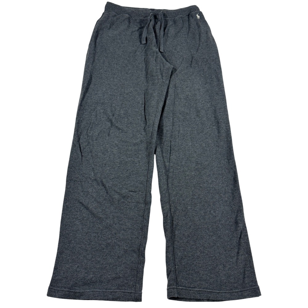 Polo Ralph Lauren Waffle Knit Wide Leg Sweatpants Gray Cotton Men's M Baggy Y2K